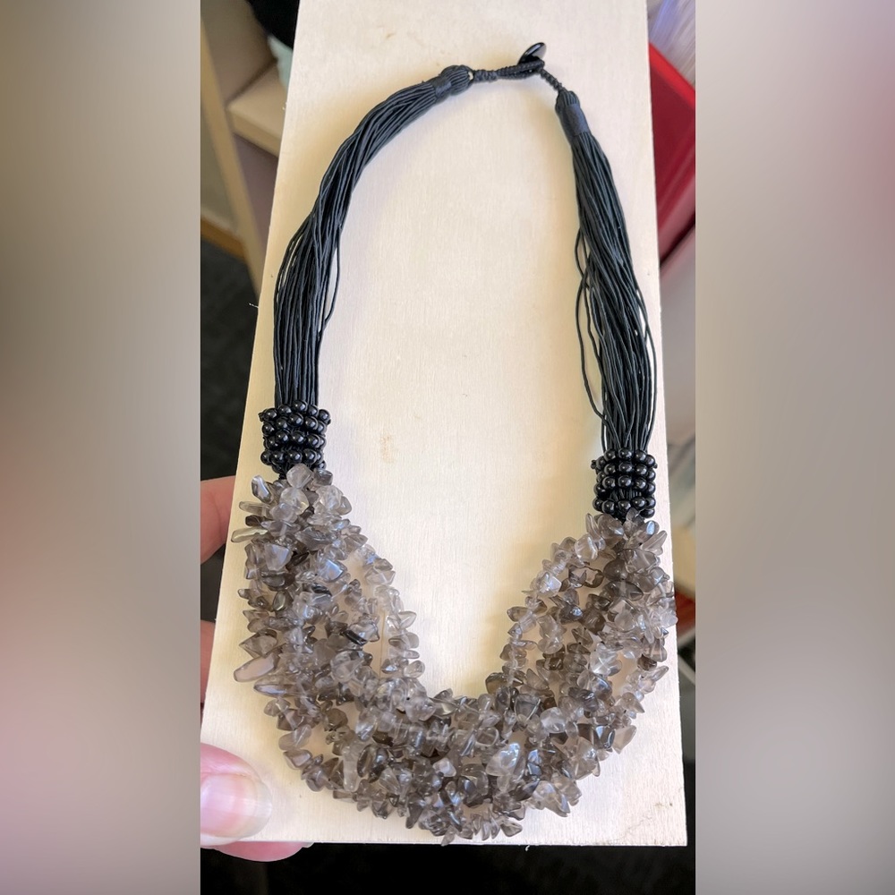 Studio Barse Smoky Quartz Multi-Strand Statement Necklace with Black Cord